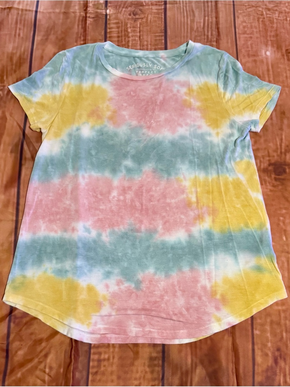 Aeropostale Tie-Dye Crewneck Tee - Pastel Pink, Blue & Yellow